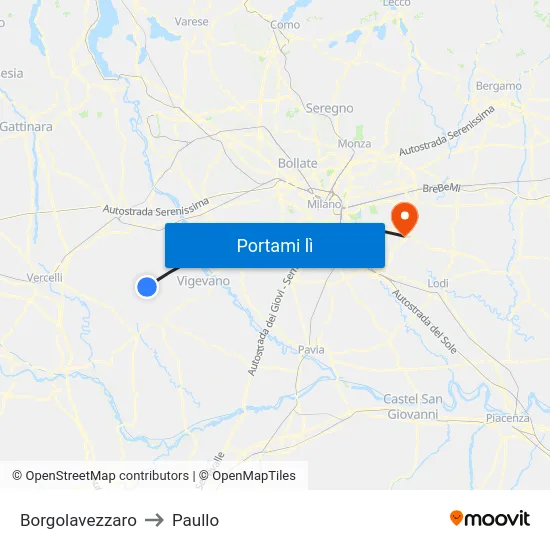 Borgolavezzaro to Paullo map