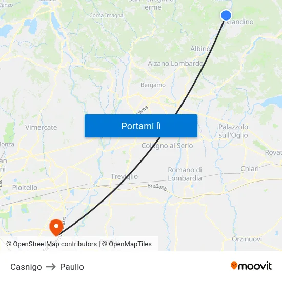 Casnigo to Paullo map