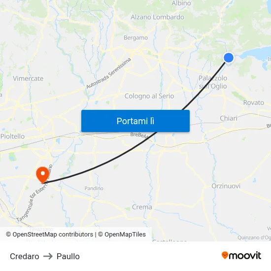 Credaro to Paullo map