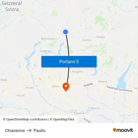 Chiavenna to Paullo map