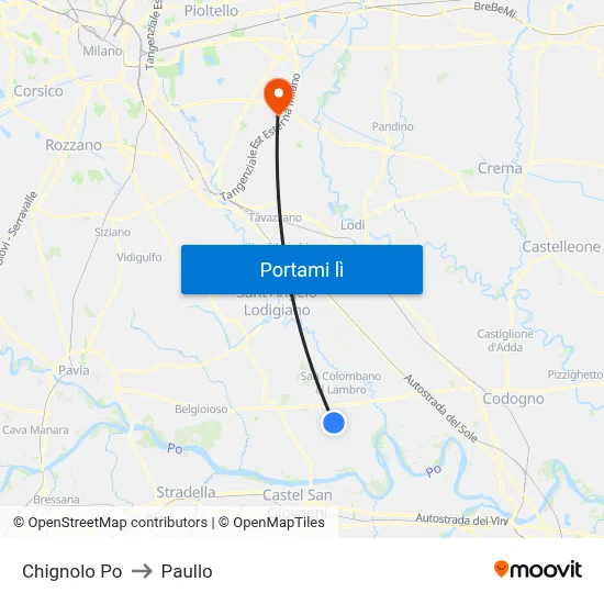Chignolo Po to Paullo map