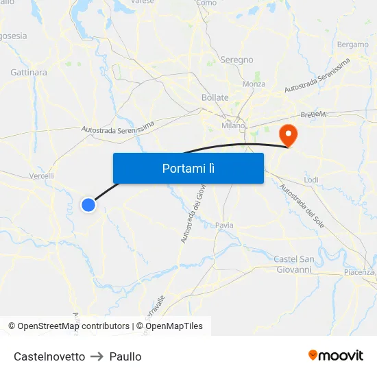 Castelnovetto to Paullo map