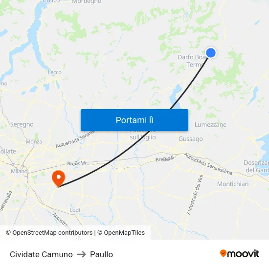 Cividate Camuno to Paullo map