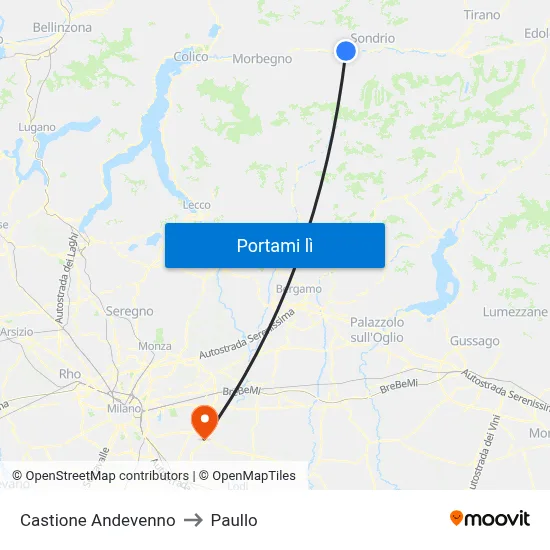 Castione Andevenno to Paullo map