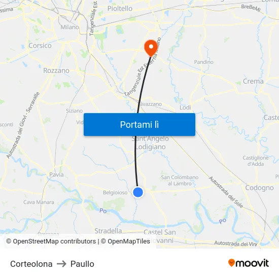 Corteolona to Paullo map