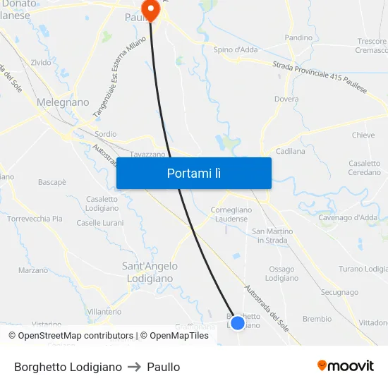 Borghetto Lodigiano to Paullo map