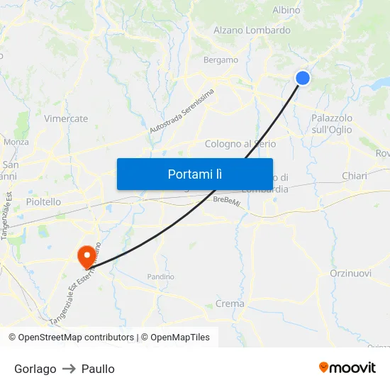 Gorlago to Paullo map