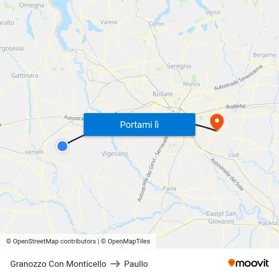 Granozzo Con Monticello to Paullo map