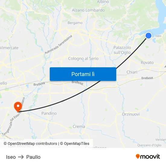 Iseo to Paullo map