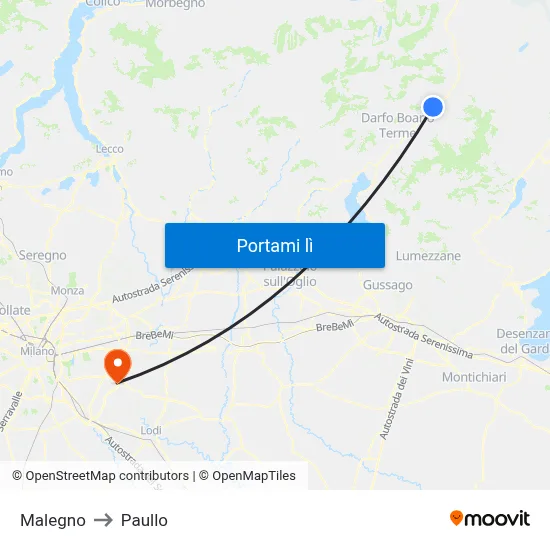 Malegno to Paullo map