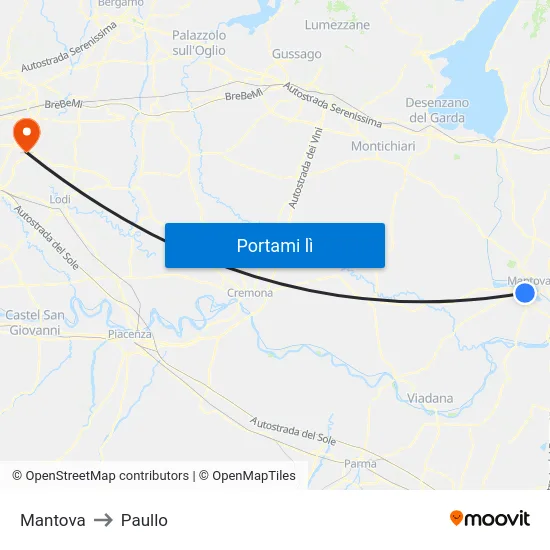 Mantova to Paullo map
