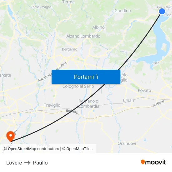 Lovere to Paullo map