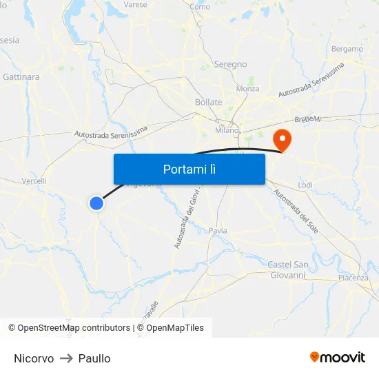 Nicorvo to Paullo map