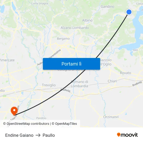 Endine Gaiano to Paullo map