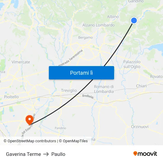 Gaverina Terme to Paullo map