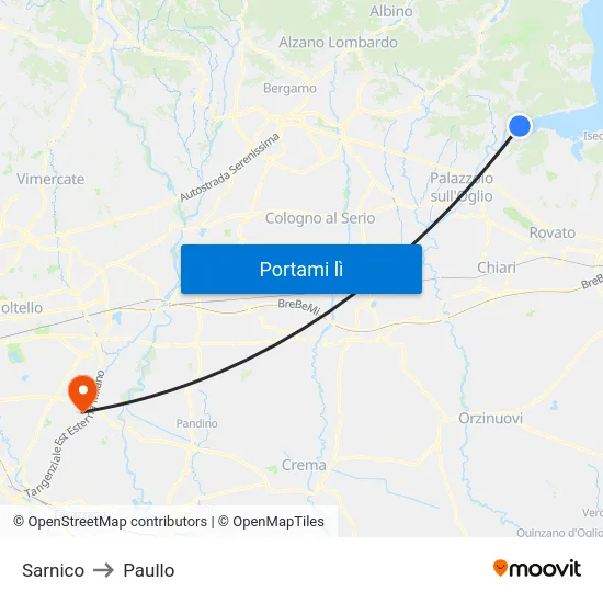 Sarnico to Paullo map