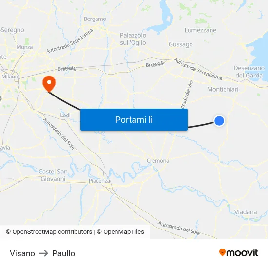 Visano to Paullo map