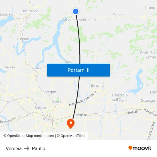 Verceia to Paullo map