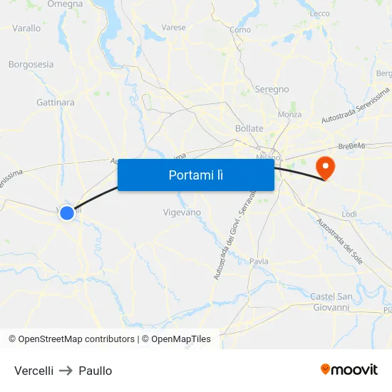 Vercelli to Paullo map