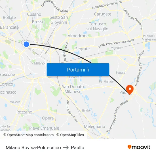 Milano Bovisa-Politecnico to Paullo map