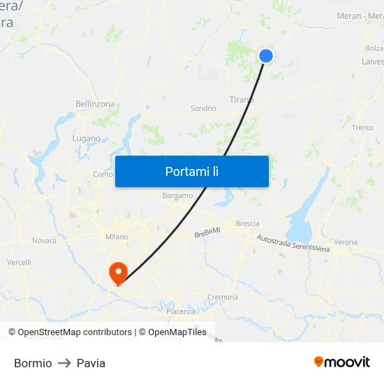 Bormio to Pavia map