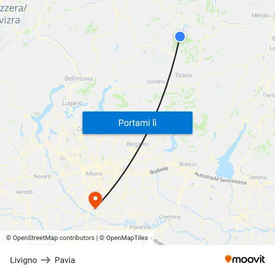 Livigno to Pavia map