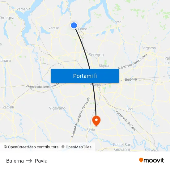 Balerna to Pavia map