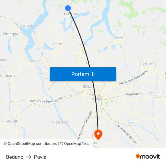 Bedano to Pavia map