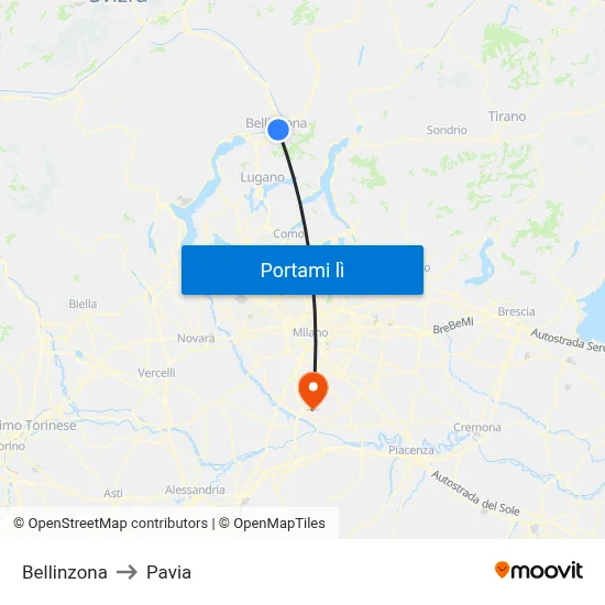 Bellinzona to Pavia map