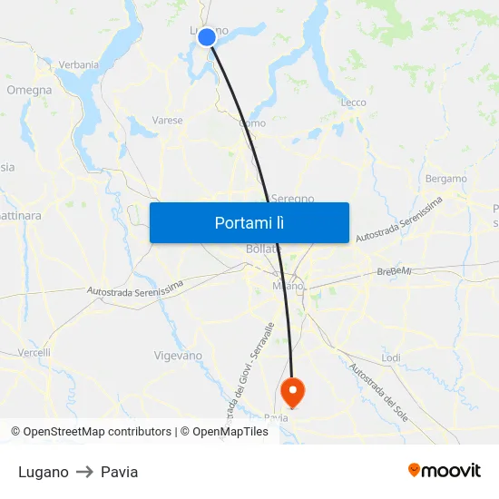 Lugano to Pavia map
