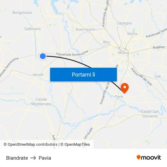 Biandrate to Pavia map