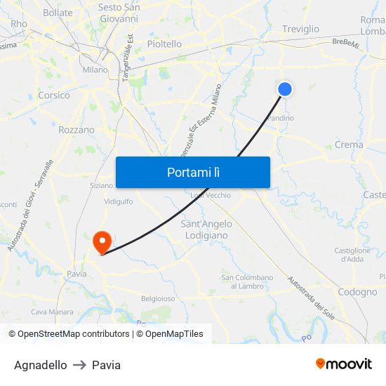 Agnadello to Pavia map