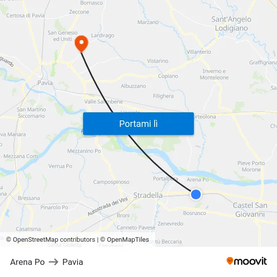 Arena Po to Pavia map