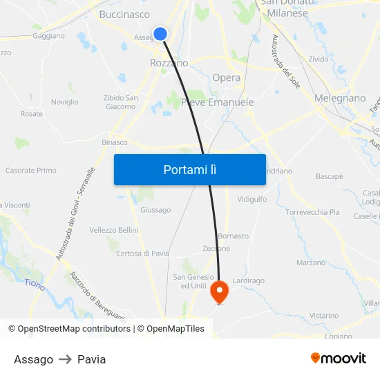 Assago to Pavia map