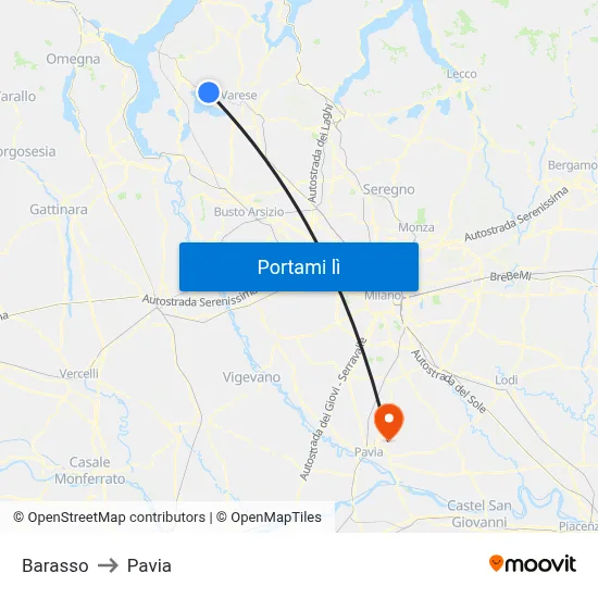 Barasso to Pavia map