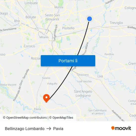 Bellinzago Lombardo to Pavia map