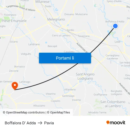 Boffalora D' Adda to Pavia map