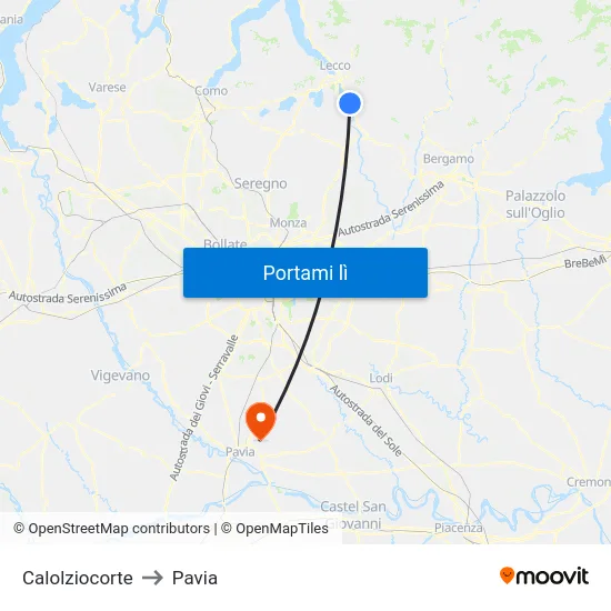 Calolziocorte to Pavia map
