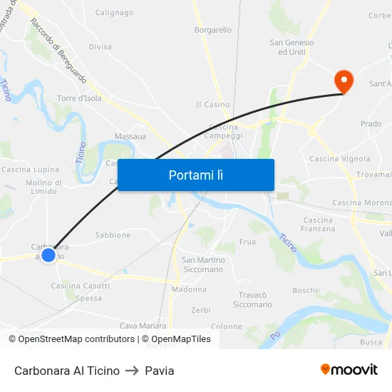 Carbonara Al Ticino to Pavia map