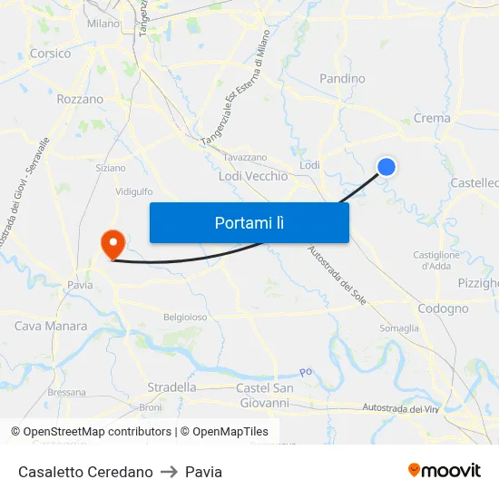 Casaletto Ceredano to Pavia map