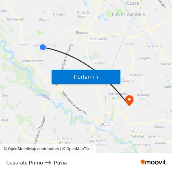 Casorate Primo to Pavia map