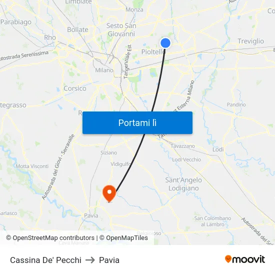 Cassina De' Pecchi to Pavia map