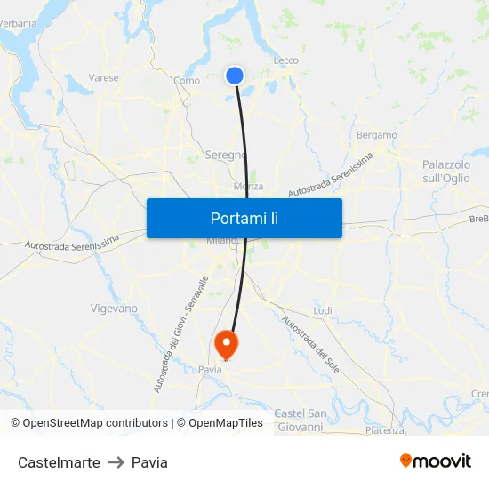 Castelmarte to Pavia map