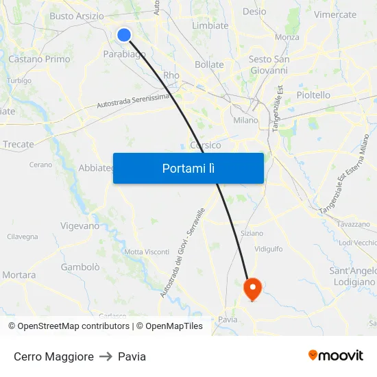 Cerro Maggiore to Pavia map