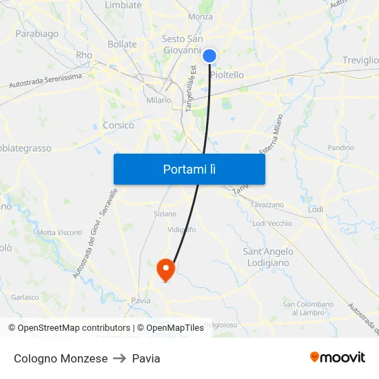 Cologno Monzese to Pavia map