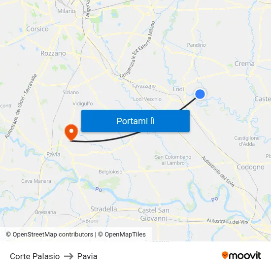 Corte Palasio to Pavia map
