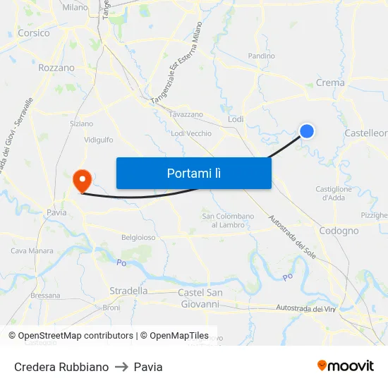 Credera Rubbiano to Pavia map