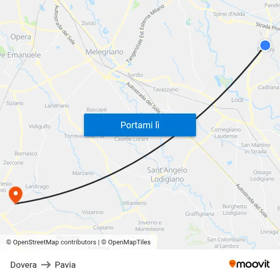 Dovera to Pavia map