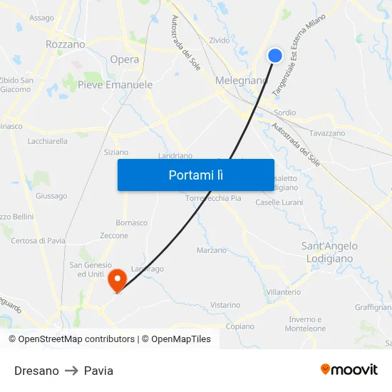 Dresano to Pavia map