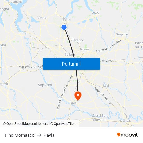 Fino Mornasco to Pavia map